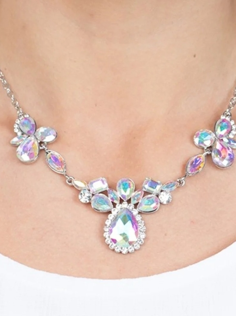 Iridescent Crystal Teardrop Statement Necklace